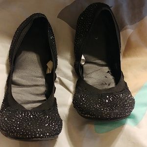 Womens Stretch Ballet Flats Black Rhinestone 10